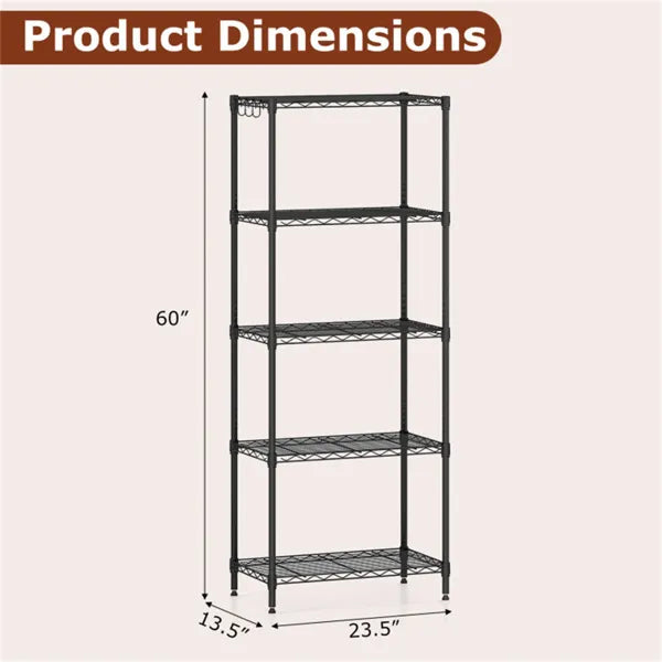 5-Tier Heavy-Duty Metal Wire Shelving, 750 LBS Total Load With Multi-Grade Per Shelf Capacity For Garage & Kitchen