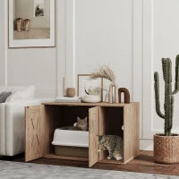PawHut Cat Litter Box Enclosure With Scratching Board, Cat Washroom End Side Table,  Walnut Brown