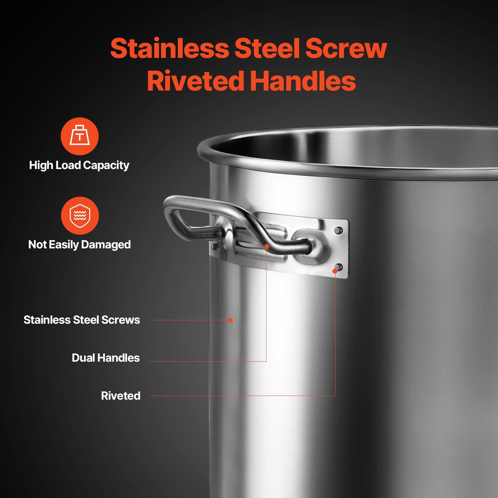 53QT Stainless Steel Stockpot Cooking Kitchen Sauce Pot With Lid Handle