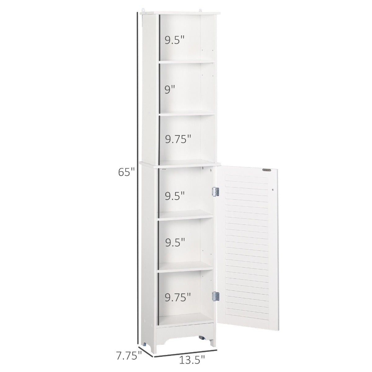 Tall Bathroom Storage Cabinet/Freestanding Linen Tower with 3-Tier Open Adjustable Shelf and Cupboard, White