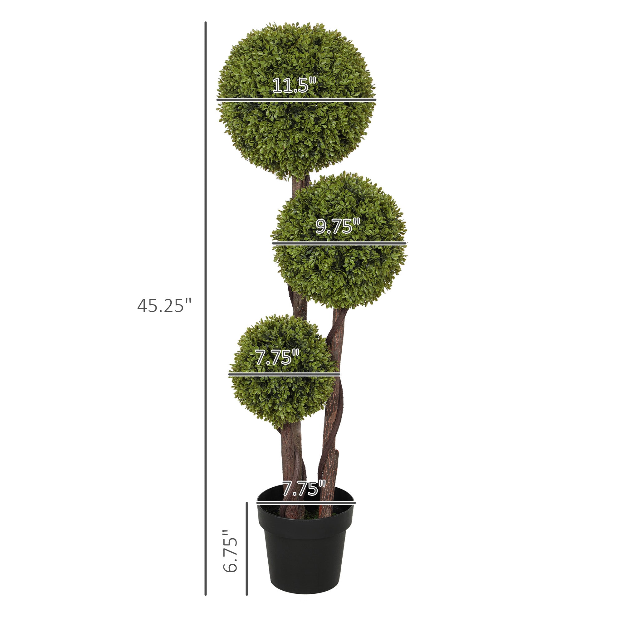45.3 Artificial Ball Boxwood Topiary Tree Fake Plant In Pot For Indoor Outdoor Living Room Decoration Light Green