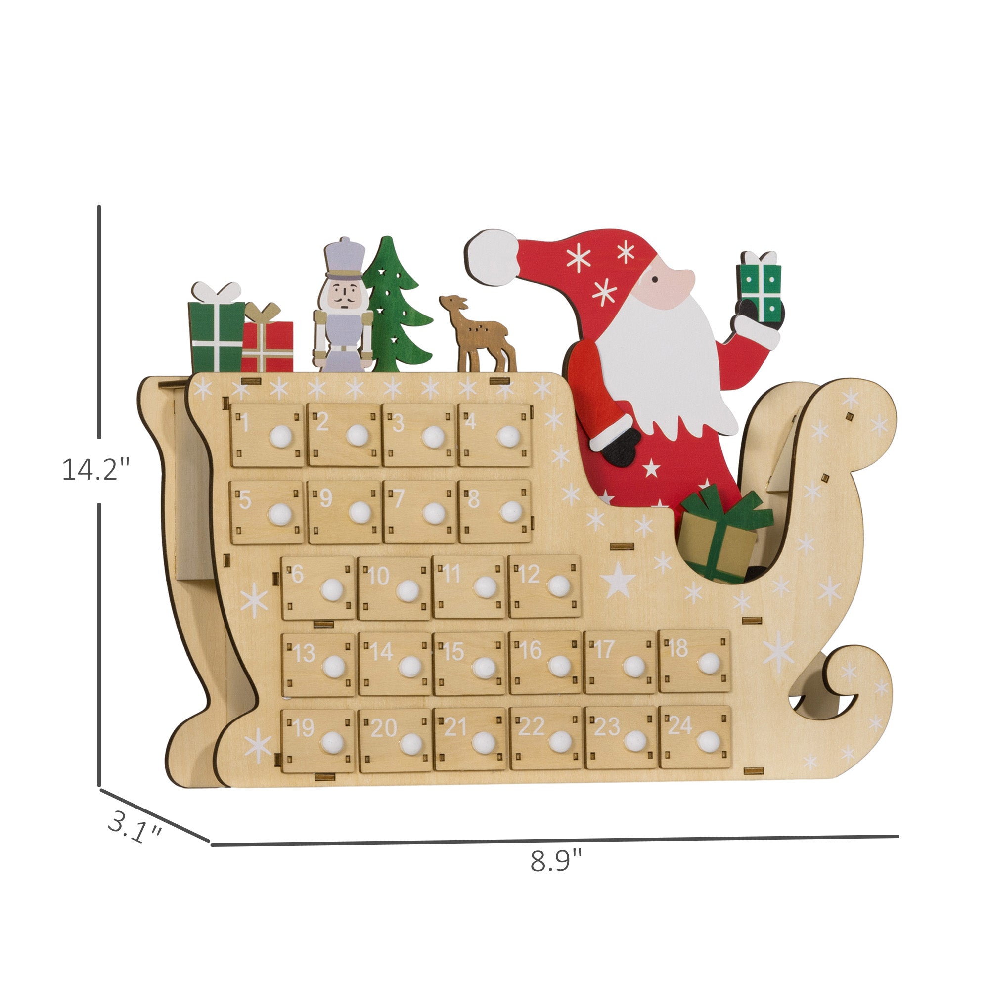Wooden Christmas Advent Calendar with 24 Countdown Drawers, Reusable Holiday Decor Xmas Gift for Kids Adults, Natural
