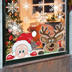 4Sheets Christmas Snowflake Window Clings Stickers For Glass Reusable Double Sided Self Adhesive Static Stickers Xmas Snowflake Reindeer Santa Window Decals Decorations Stickers For Christmas Window D