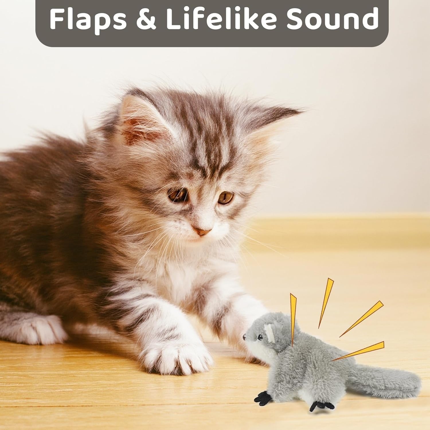 PROKEl Pet Toys, Cat Catnip Toys FlappingSquirrel, Rechargeable Touch Activated KittenToys, Lifelike Interactive Cats Toy Indoor, CatKicker Plush Toys For All Breeds Universalinteractive Toy Cat Toys