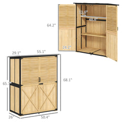 Wood Storage Shed, Outdoor Garden Shed With Asphalt Roof, 2 Shelves, Lockable Doors And Adjustable Feet, Natural