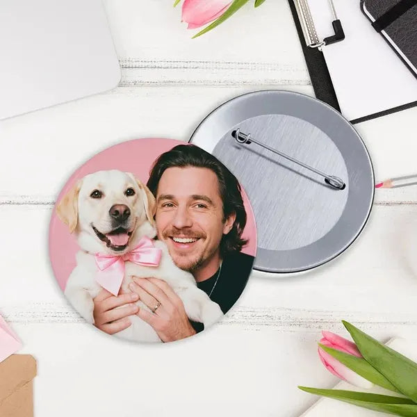 Custom Pet Photo Pins - Cherish Memories With Your Furry Friend - 2.25inch  2 Pcs Must Upload The Image