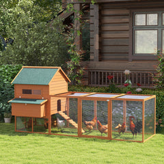137" Chicken Coop for 8-10 Chickens, Large Chicken House, Wooden Poultry Hen Cage with Nesting Box and Run for Backyard, Orange