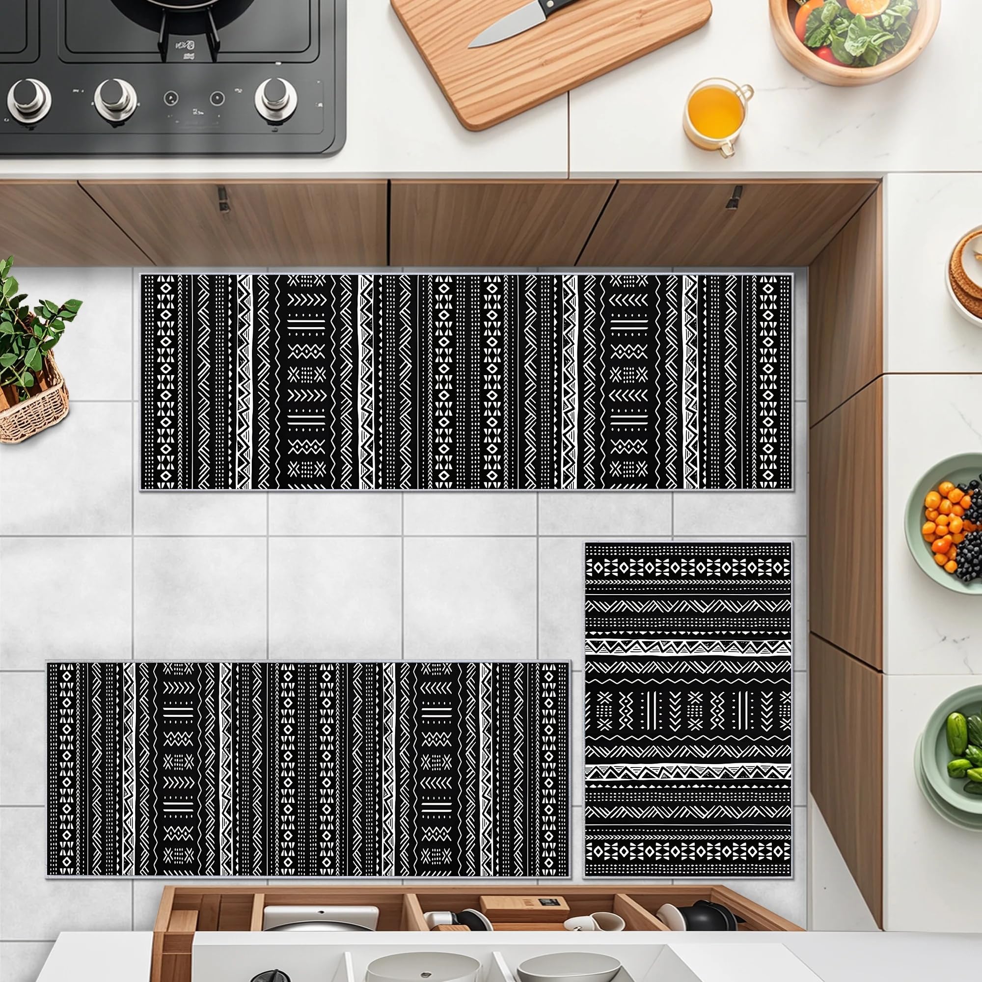 Kitchen Rugs Sets Of 3 Kitchen Mats 3 Piece Set Kitchen Runner Rugs Non Skid Washable Boho Kitchen Rug Set Carpets For Laundry Room