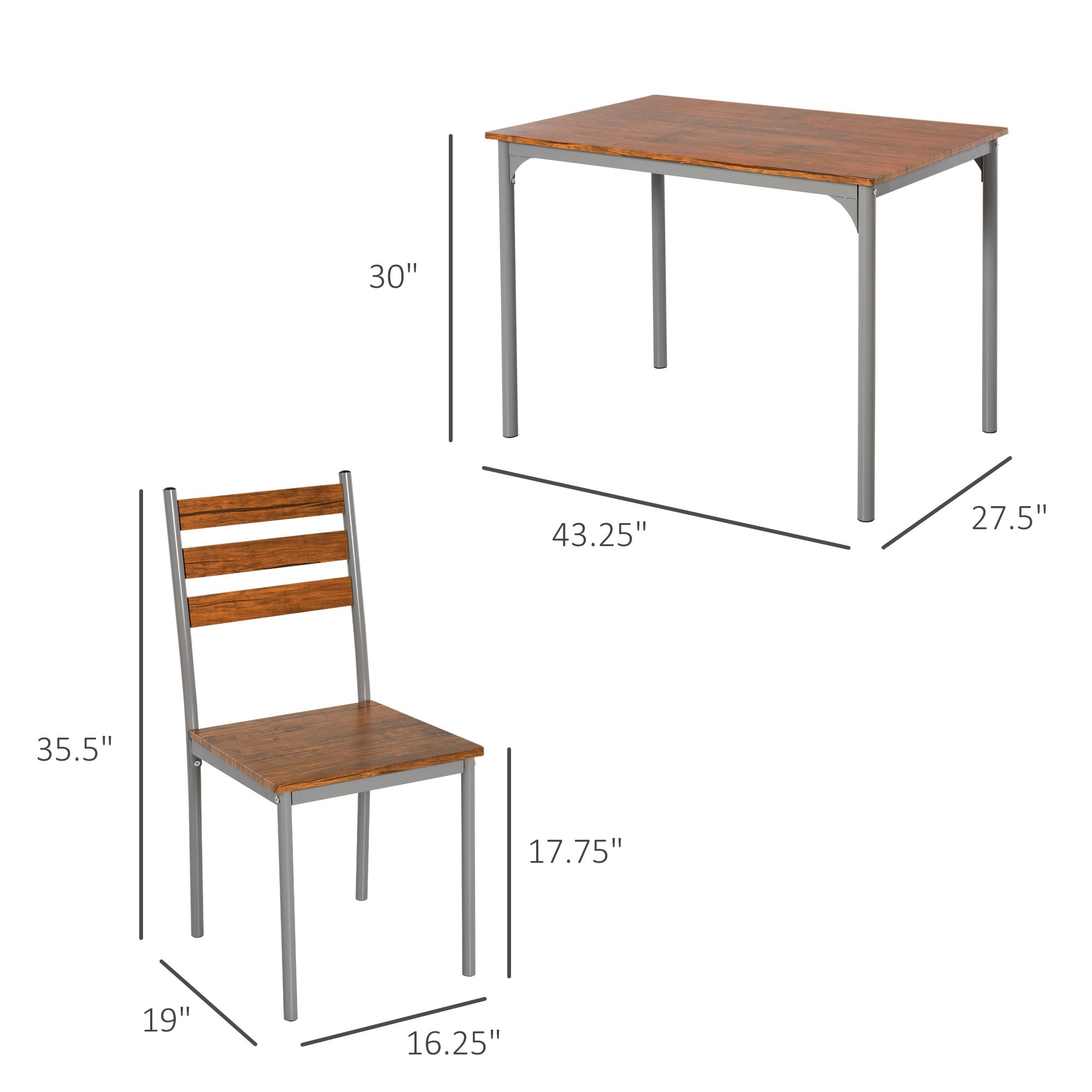 Modern Dining Table Set for 4, 5-Piece Kitchen Table Set, Rectangular Dining Table and 4 Chairs for Small Space, Dinette, Breakfast Nook, Brown