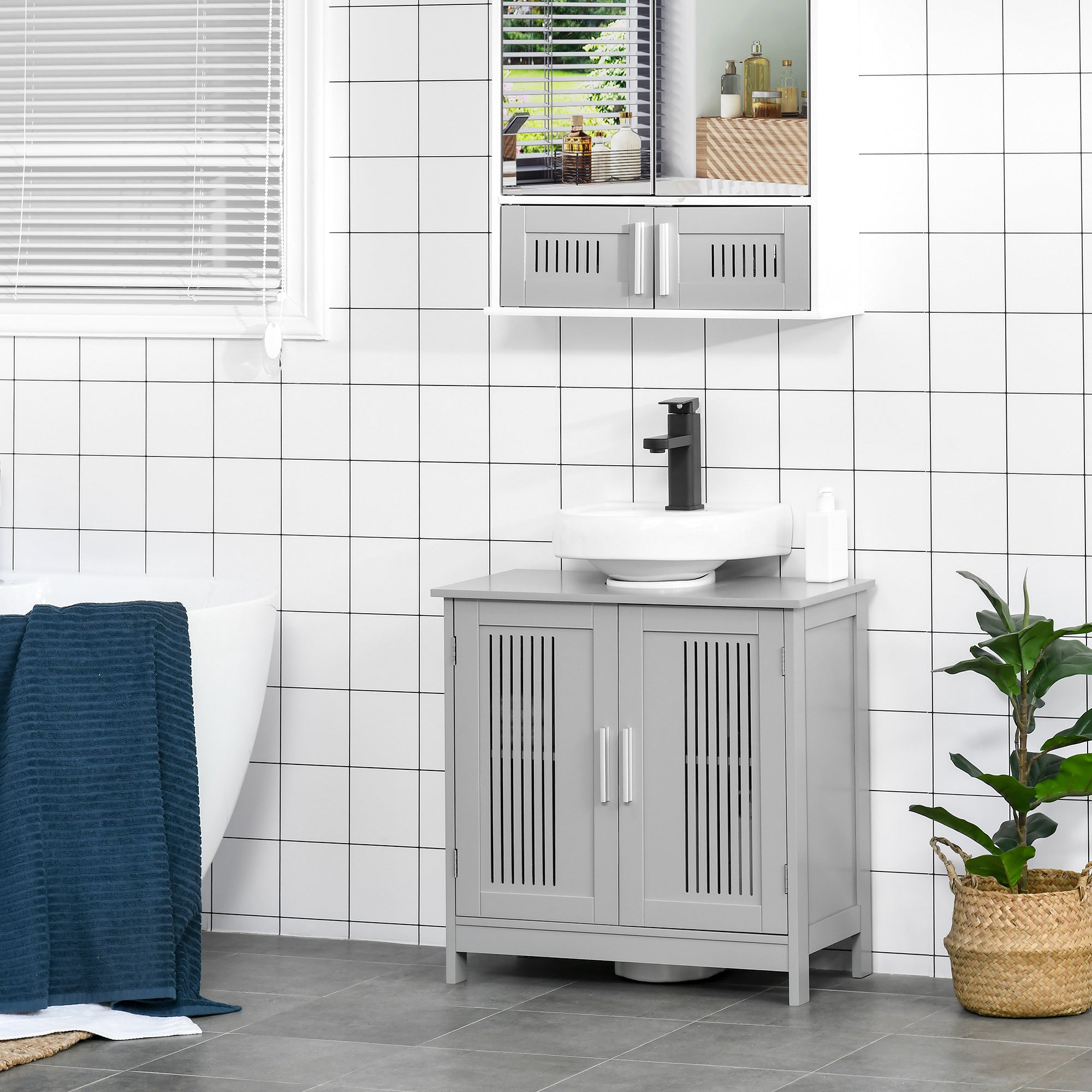 Under Sink Pedestal Storage Bathroom Cabinet, Gray