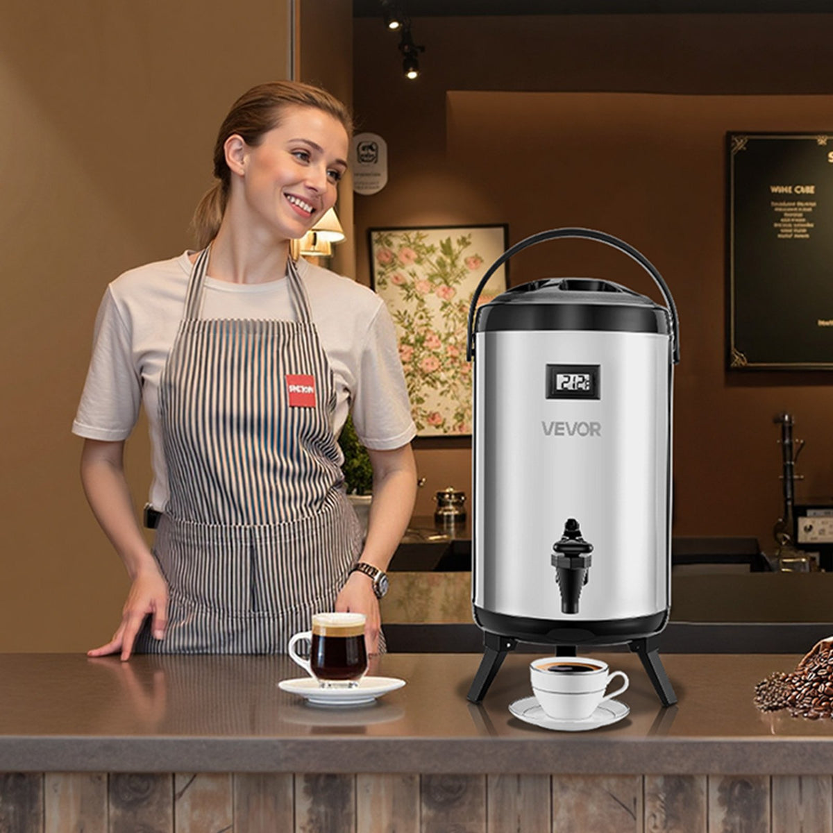Insulated Beverage Dispenser For Hot & Cold Drinks 2 Gal Stainless Steel