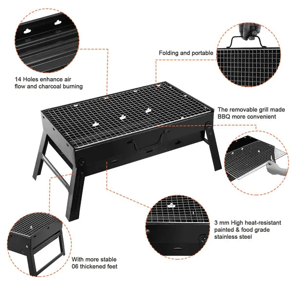 Foldable Smoker Grill Portable Lightweight BBQ Charcoal Grill For Camping Picnics Garden Grilling RV Travel
