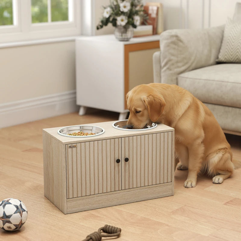 Elevated Dog Bowl, Large Feeding Dog Bowl Stand With 2 Stainless Steel Bowls, Storage Drawer, And Slow Feeder Mat.