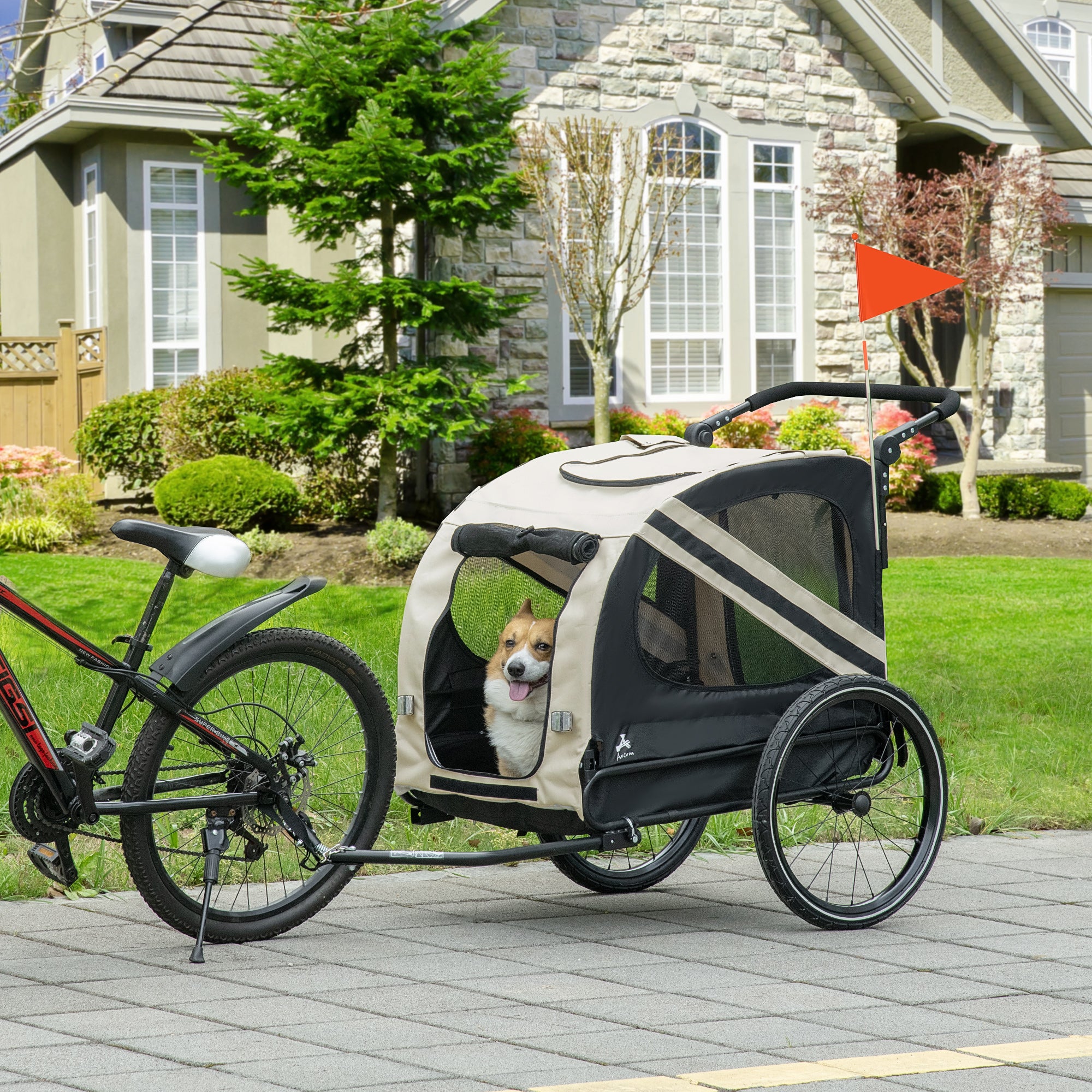 2-in-1 Pet Bike Trailer for Small Dogs, Road-Visibility Dog Stroller Bicycle Carrier, Weather-Strong Bike Wagon Trailer Sidecar Attachment, White