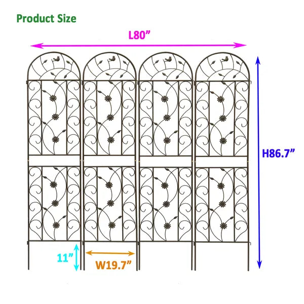 4 Pack Metal Garden Trellis 86.7" X 19.7" Rustproof Trellis For Climbing Plants Outdoor Flower Support Brown