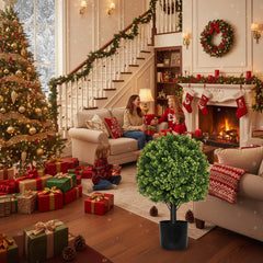 2PCS Set 22in Artificial Trees Natural Topiary Balls Outdoor Decor Pre-Lit Faux Plants For Porch Patio Balcony Year-Round Holiday Home Decor Vibrant Greenery
