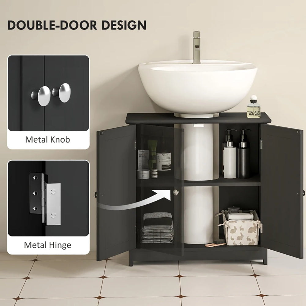 Pedestal Sink Storage Cabinet, Bathroom Sink Cabinet With U-Shape Cut-Out And Adjustable Shelf, Black