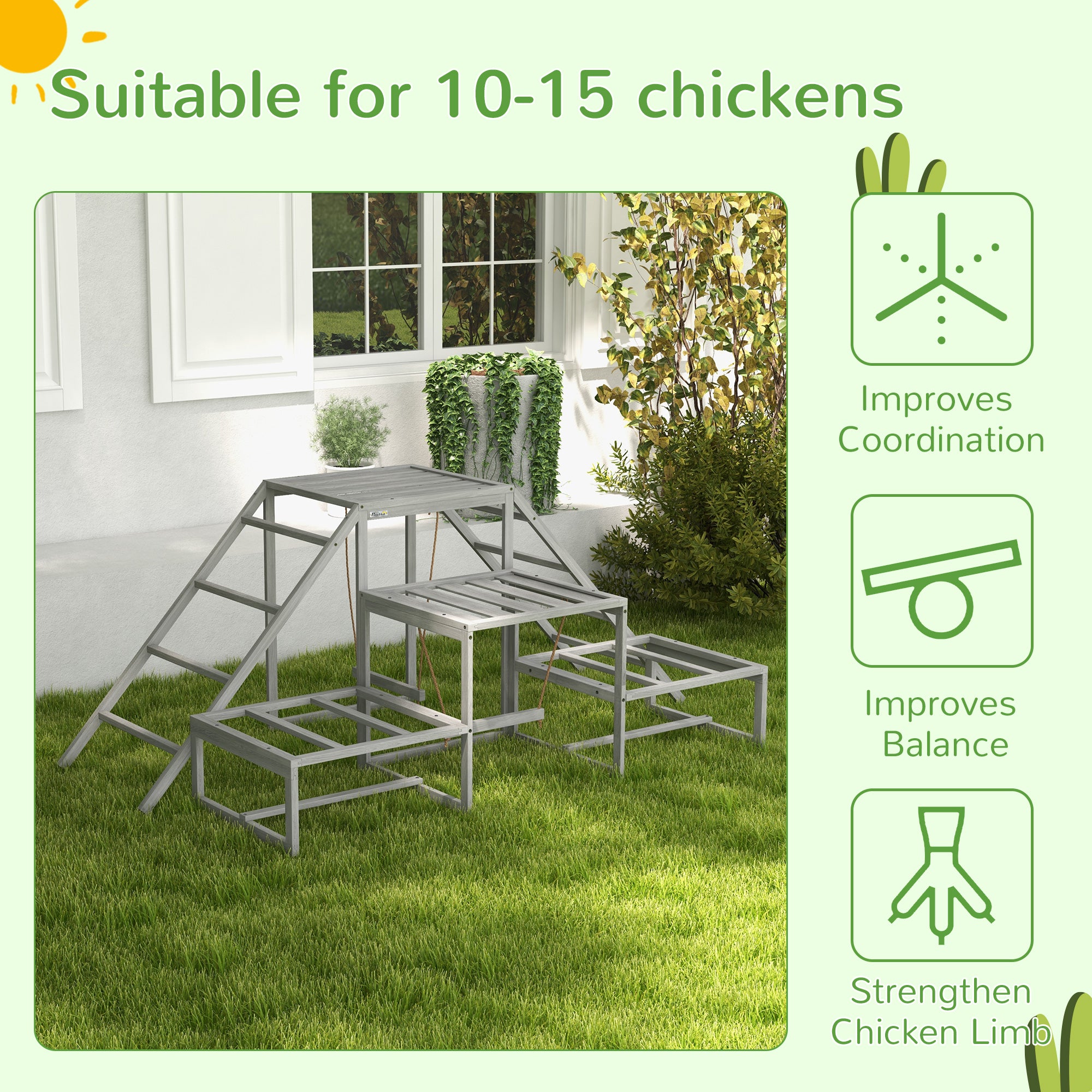 Chicken Roost Toys for Chickens Hens, Coop Accessories with Wood Stand, Ladder Platforms, for 10-15 Chickens