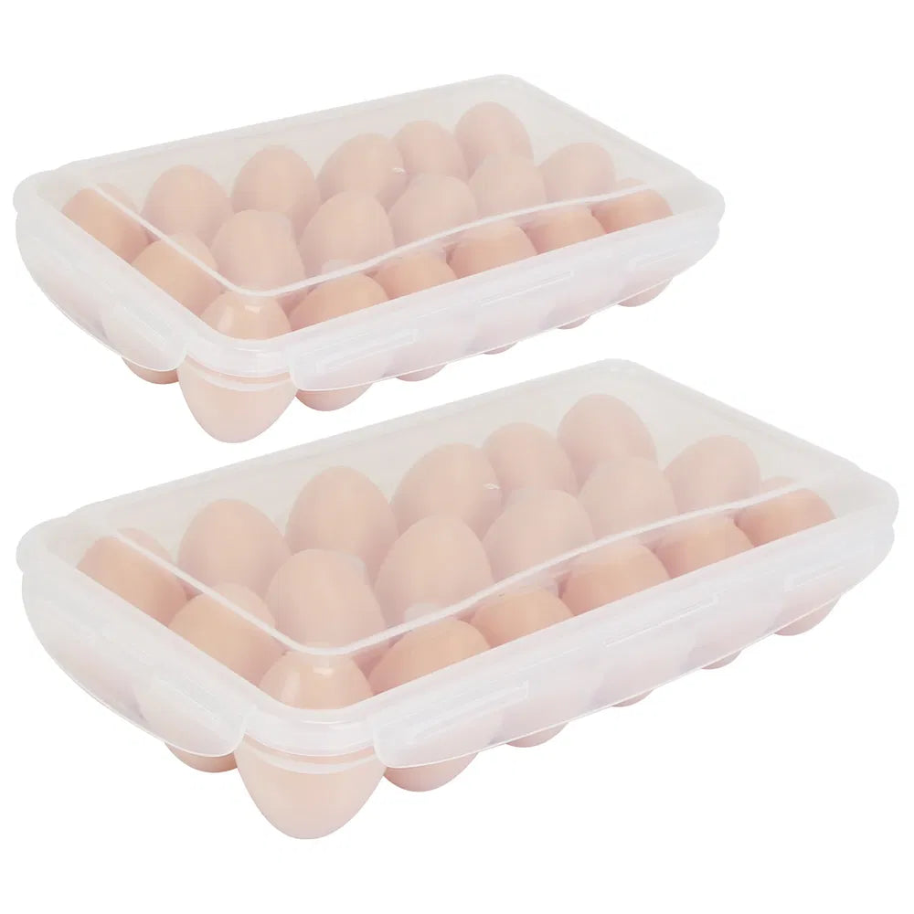 2Pcs Egg Holder Stackable Plastic Egg Storage Box Egg Rack For Refrigerator With 18 Cavity Per Container Dishwasher Safe