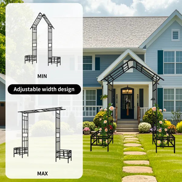 Metal Garden Arch With Adjustable Width W68.11''~W94.29''  Climbing Plants Support Rose Arch Outdoor Black