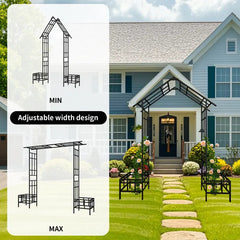 Metal Garden Arch With Adjustable Width W68.11''~W94.29''  Climbing Plants Support Rose Arch Outdoor Black