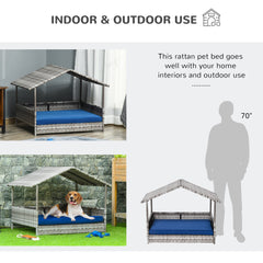 Pet House Wicker, for Indoor/Outdoor Rattan Furniture, with Water-Resistant and Removable Cushions, Elevated Bottom, Dark Blue