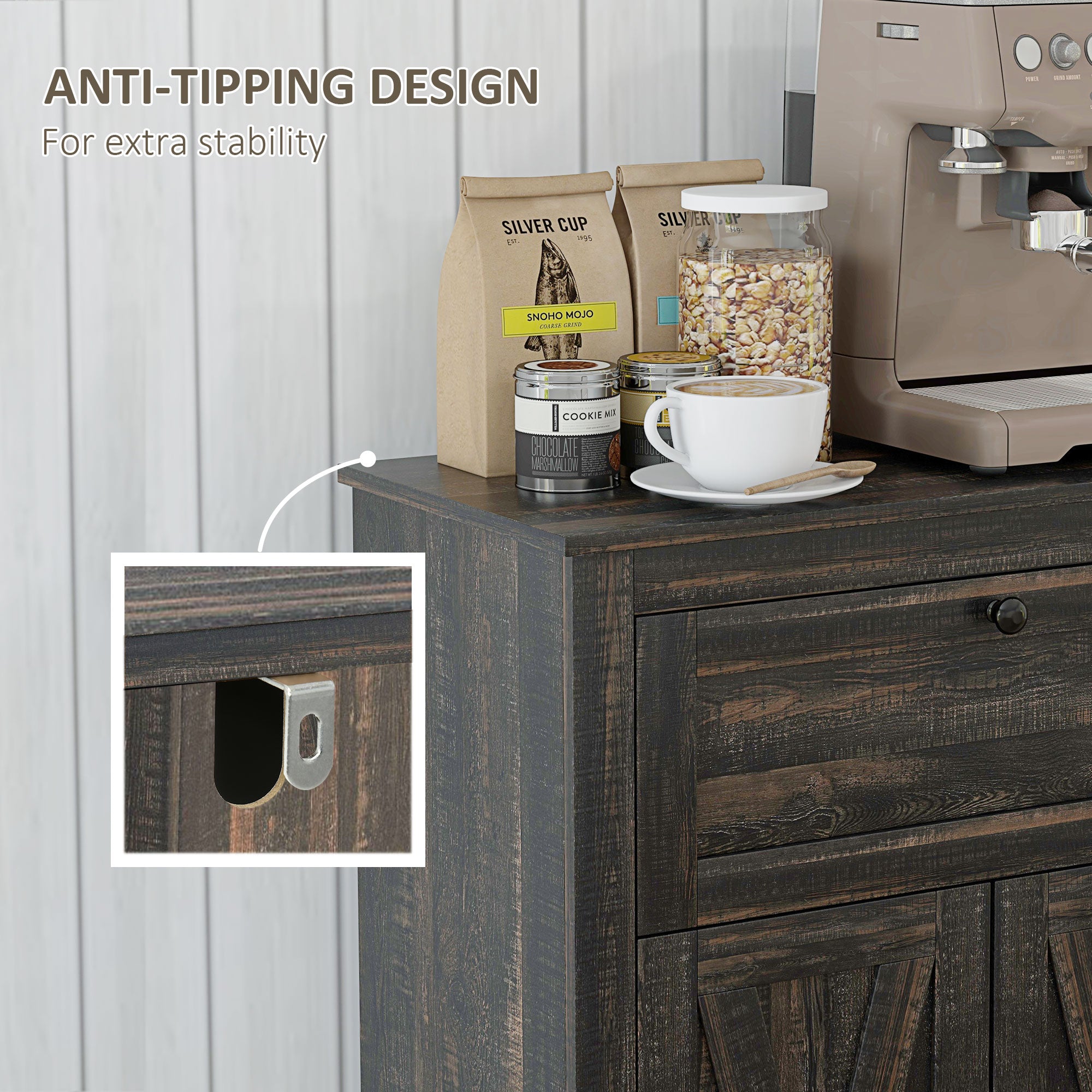 Farmhouse Sideboard Storage Cabinet with Doors and Drawer for Kitchen, Living room, 23.5"x11.75"x34.5", Dark Brown