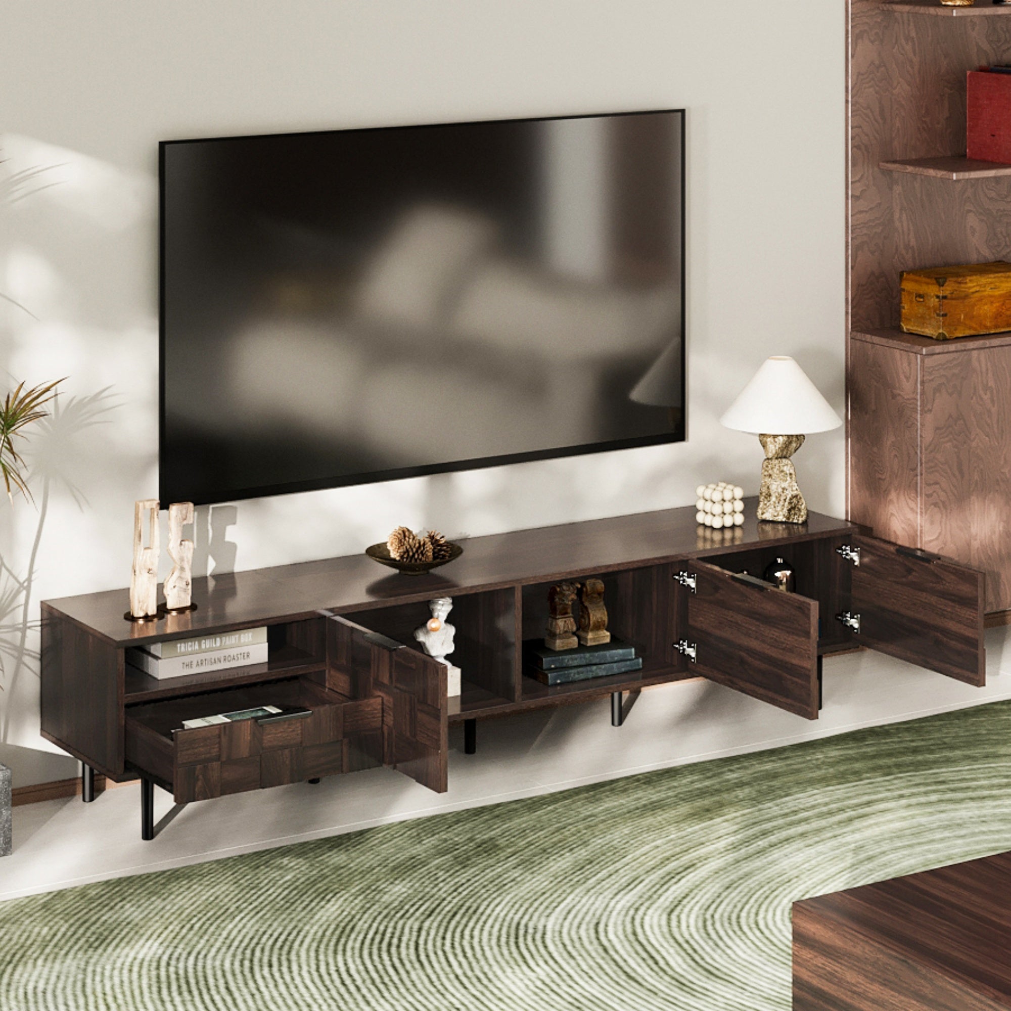 78  Mid Century Modern TV Stand For 65 Inch TVs, TV Console With Storage Cabinets For Living Room, Entertainment Center Storage