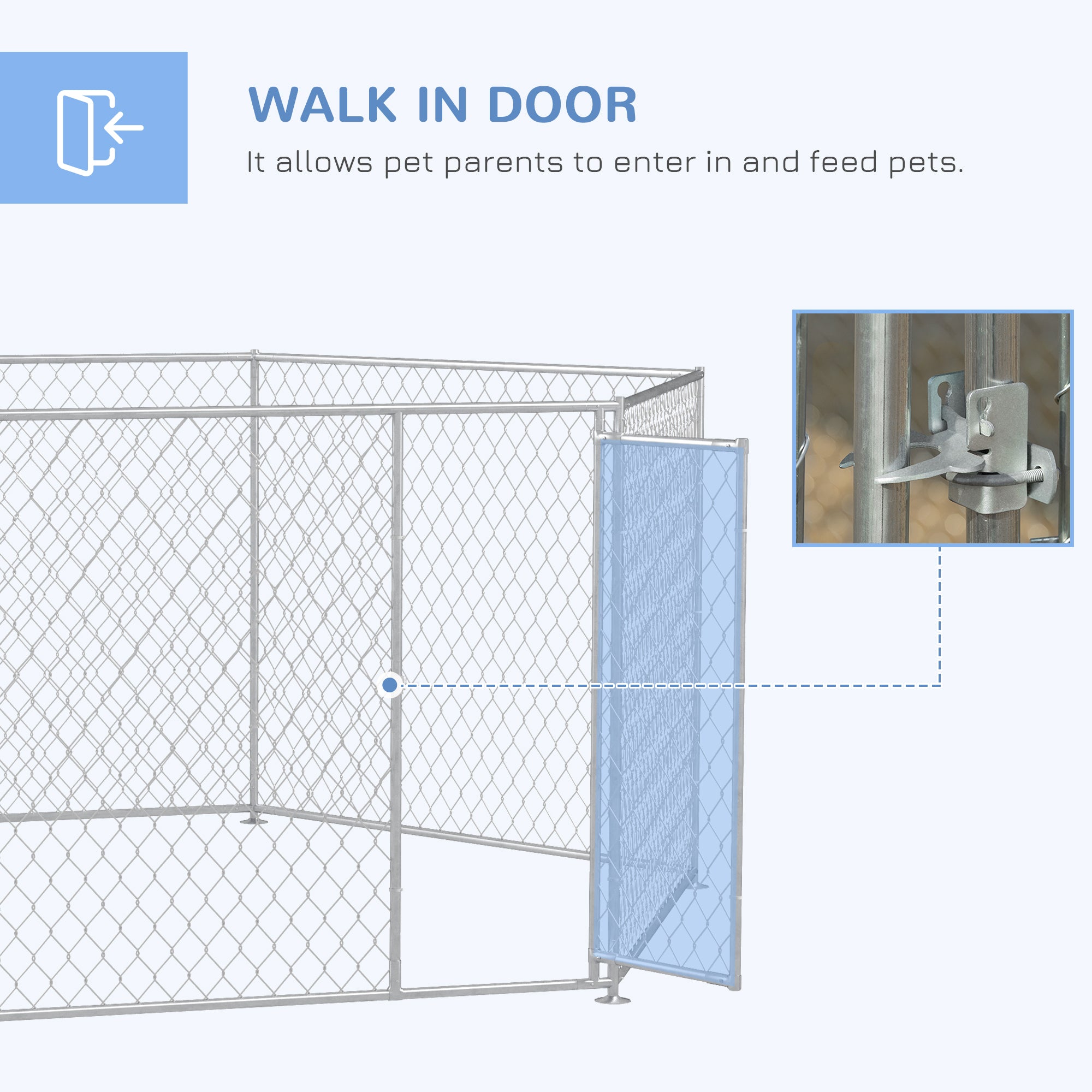 13.4' x 11.5' x 5.6' Dog Kennel Outdoor for Medium and Large-Sized Dogs with Lockable Door, Silver