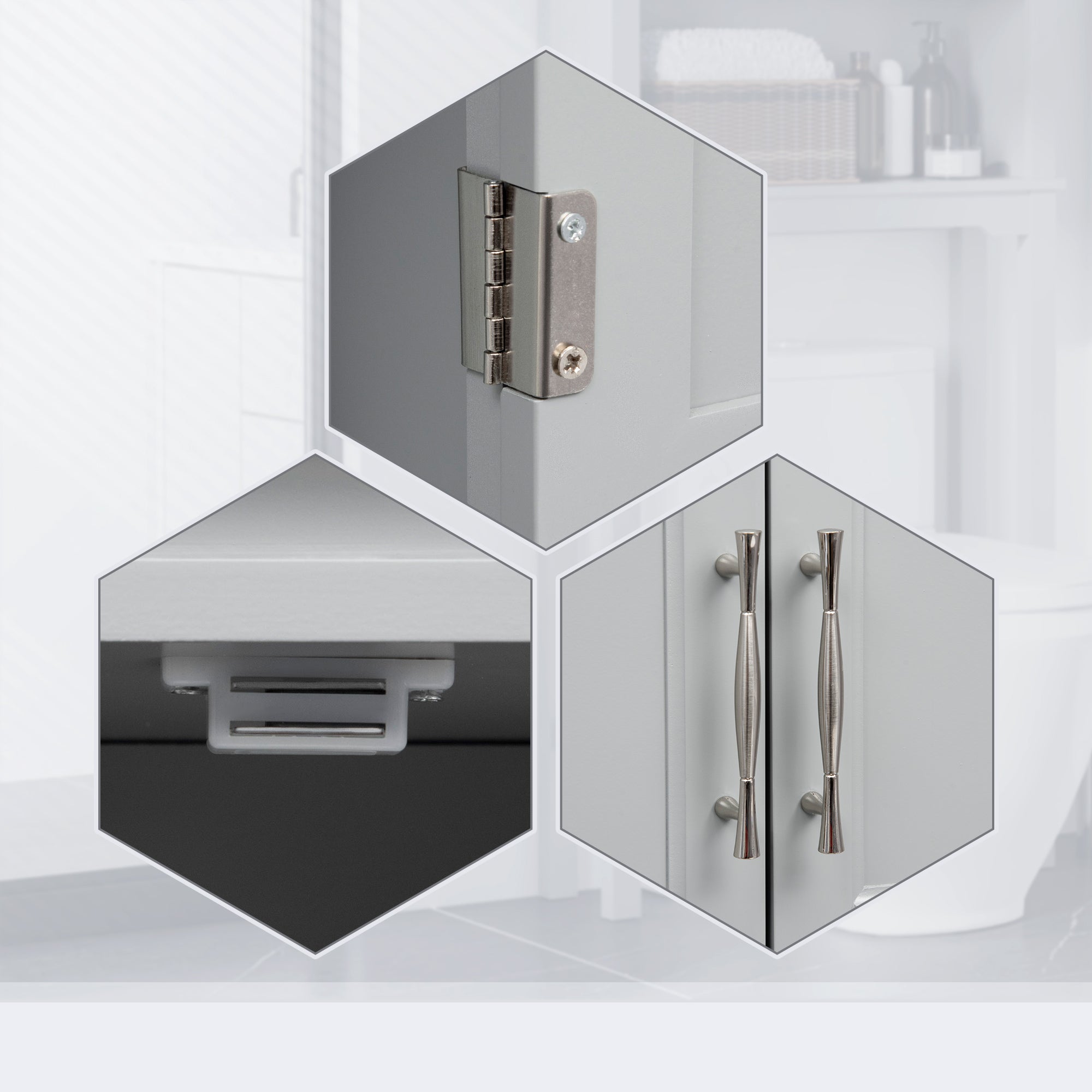 Modern Over The Toilet Storage Cabinet, Double Door Bathroom Organizer with Inner Adjustable Shelf and Open Shelf, Gray