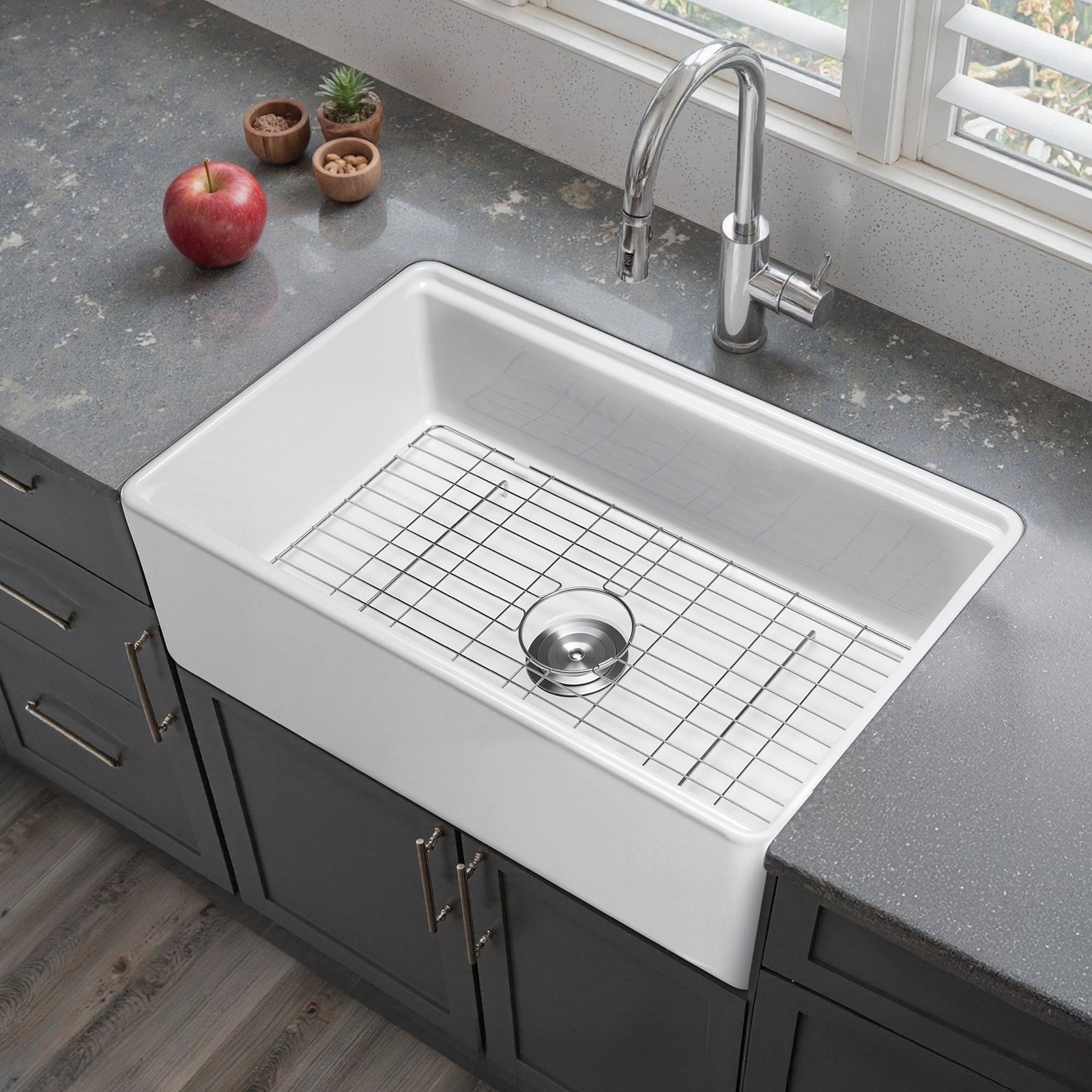 32.5x20 In Farmhouse Sink Undermount Kitchen Single Bowl Basin Fireclay White