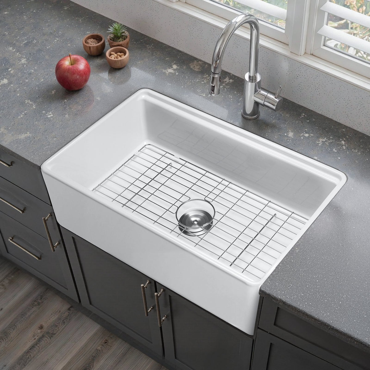32.5x20 In Farmhouse Sink Undermount Kitchen Single Bowl Basin Fireclay White