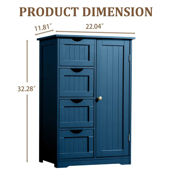 Navy Blue, MDF With Paint Finish And Melamine Veneer, Vertical Stripes, 56*30*82.5cm, 4 Drawers, 1 Door, Bathroom Vanity