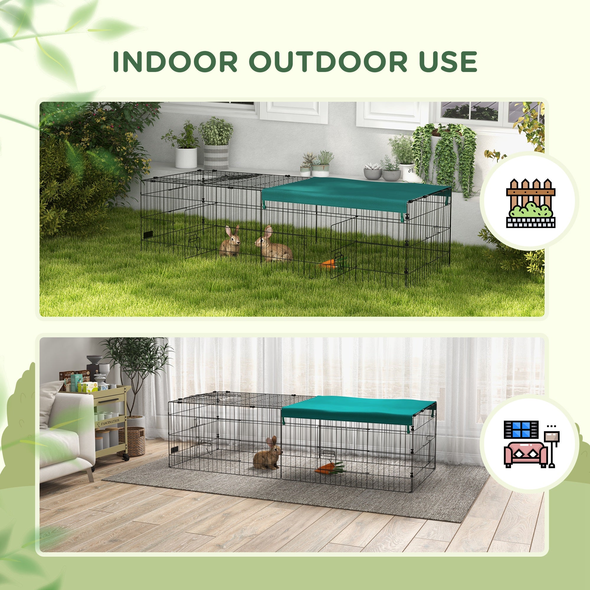 73" Small Animal Playpen with with Roof for Rabbits, Chicken, Chinchillas for Indoor/Outdoor Use, Green