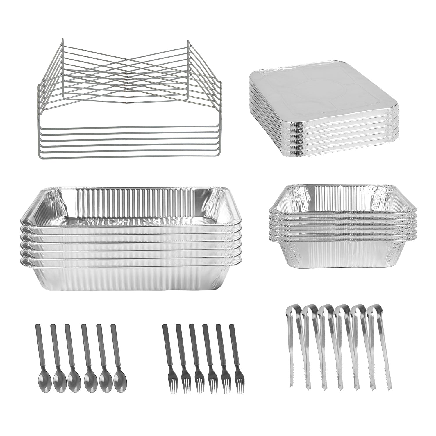 42Pcs Serve 6 Guests Disposable Chafing Dish Buffet Set Chafing Servers With Covers Spoons Forks Tongs Full-Size Pans Food Warmers For Parties Events Catering Supplies With Utensils And Lids