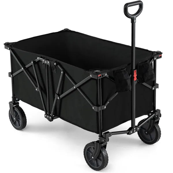 Black 400 Lbs Heavy-Duty Collapsible Wagon Cart With All-Terrain Wheels, 180L Capacity Folding Utility Cart For Camping Shopping