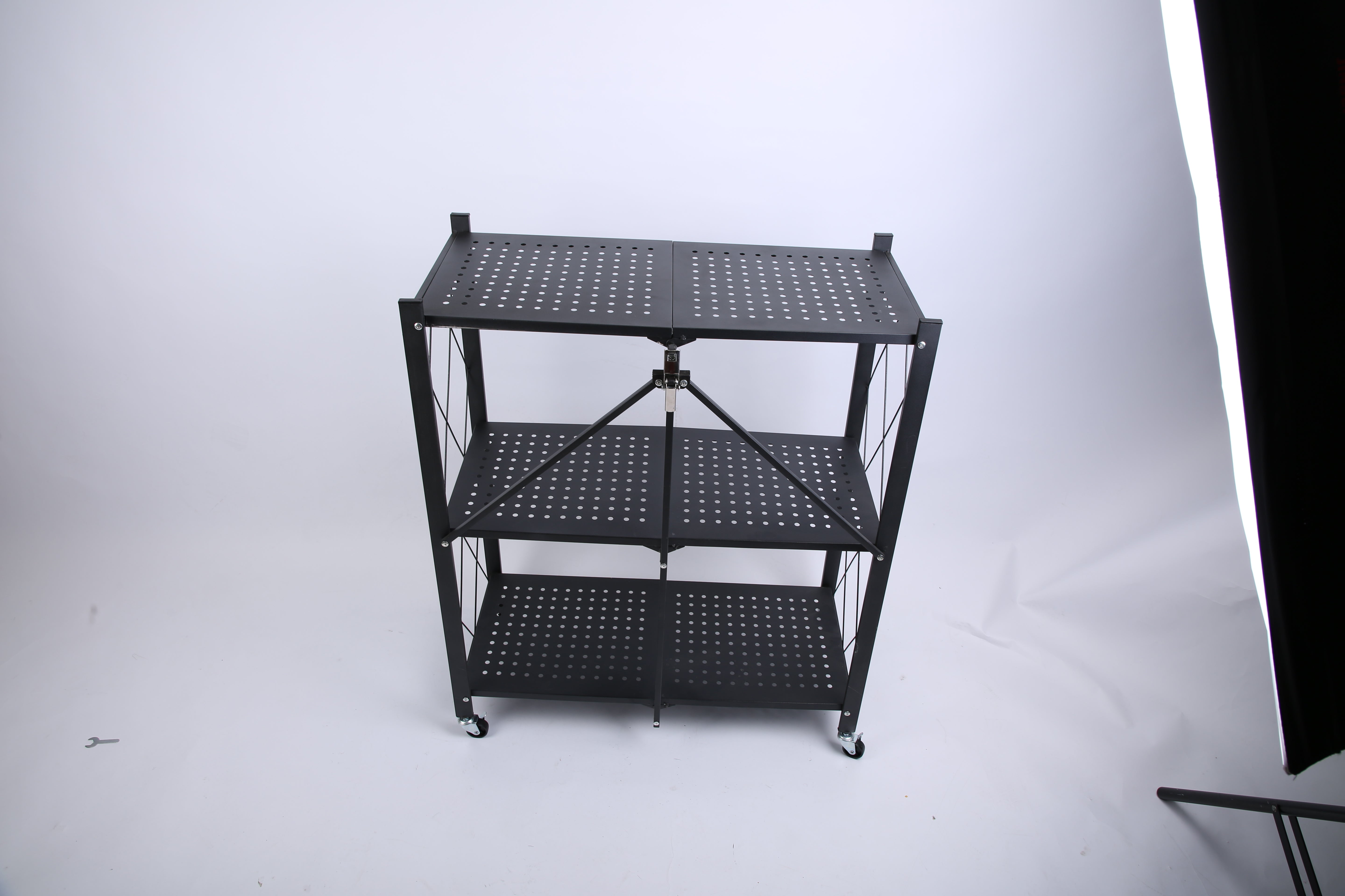 1Pc 3Tier Foldable Storage Shelf With Lockable Wheels No Assembly Rolling Utility Shelf Heavy Duty Collapsible Organizer Rack For Kitchen Living Room Basement Pantry Bedroom