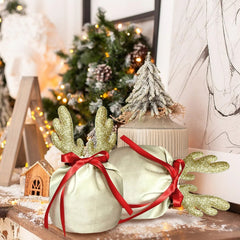 5Pcs Christmas Antler Gift Bags With Drawstring Flannel Gift Pouches Reusable Xmas Party Gift Wrapping Bag For Xmas New Year Birthday Wedding Winter Party Supplies