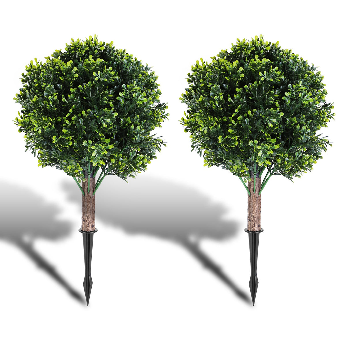 2 Packs Faux Boxwood Ball Trees Artificial Peanut Topiary Tree UV Resistant Artificial Shrubs Fake Plants Evergreen Artificial Bush With Ground Spike For Indoor Outdoor Front Porch Garden