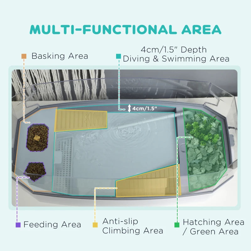 PawHut Turtle Tank Kit, Turtle Aquarium With Basking Platform, Water Pump, Filter Layer Design, Full View Visually Reptile Habitat, Easy To Clean And Change Water, Multi Functional Area