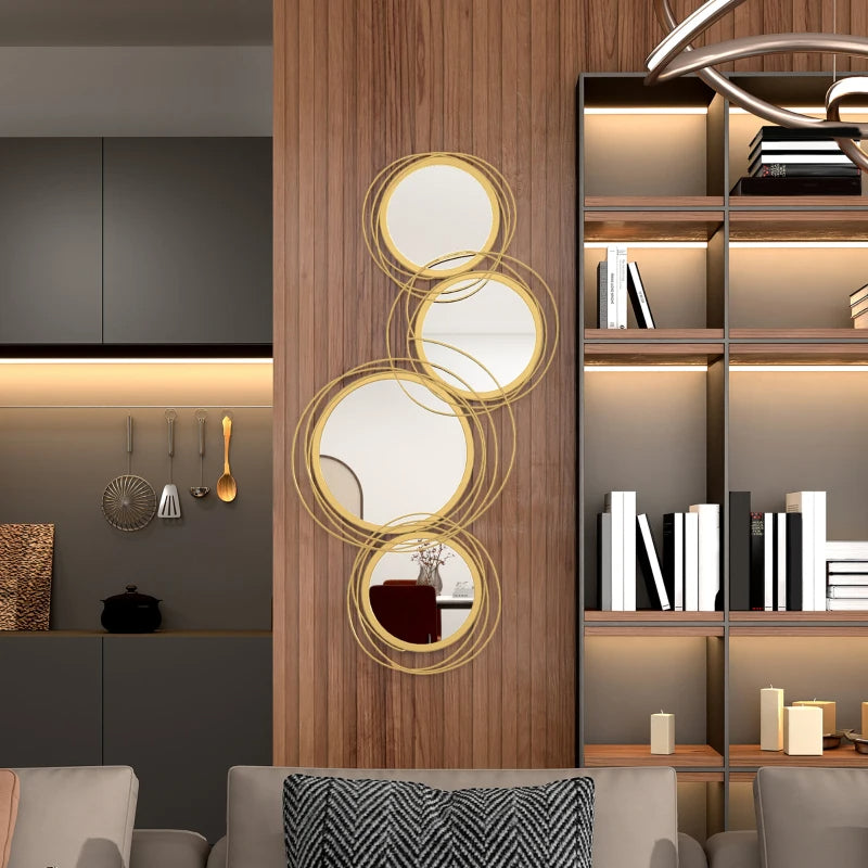 Ircle Mirror For Wall, Modern Metal Wall Art For Living Room, Bedroom And Dining Room, Gold