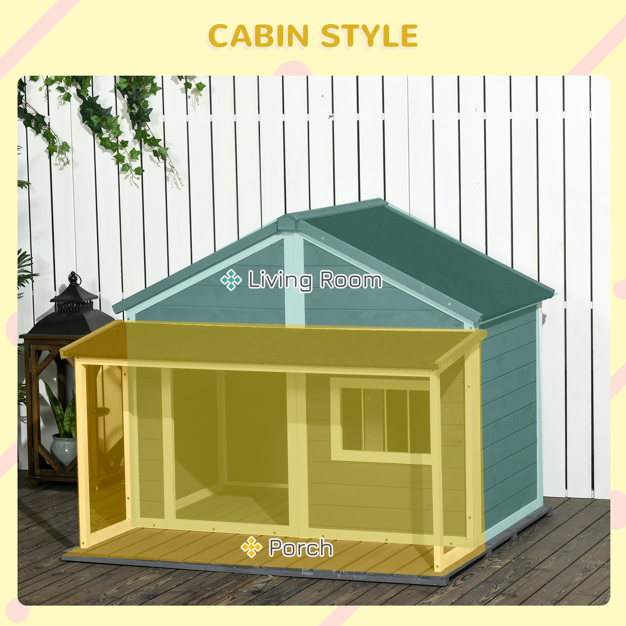 Outdoor Cabin Style Dog House, Medium Dogs, 53 lbs, Gray
