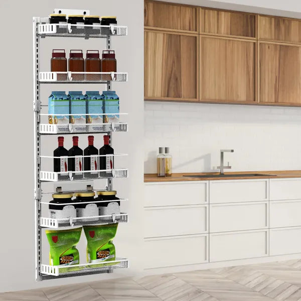Over The Door Pantry Organizer 6-Tier Pantry Door Organizer Carbon Steel 110LBS Loading Easy Install Behind Door Storage For Closet Kitchen Bathroom 50.19'H 17.12'W 5.51'D
