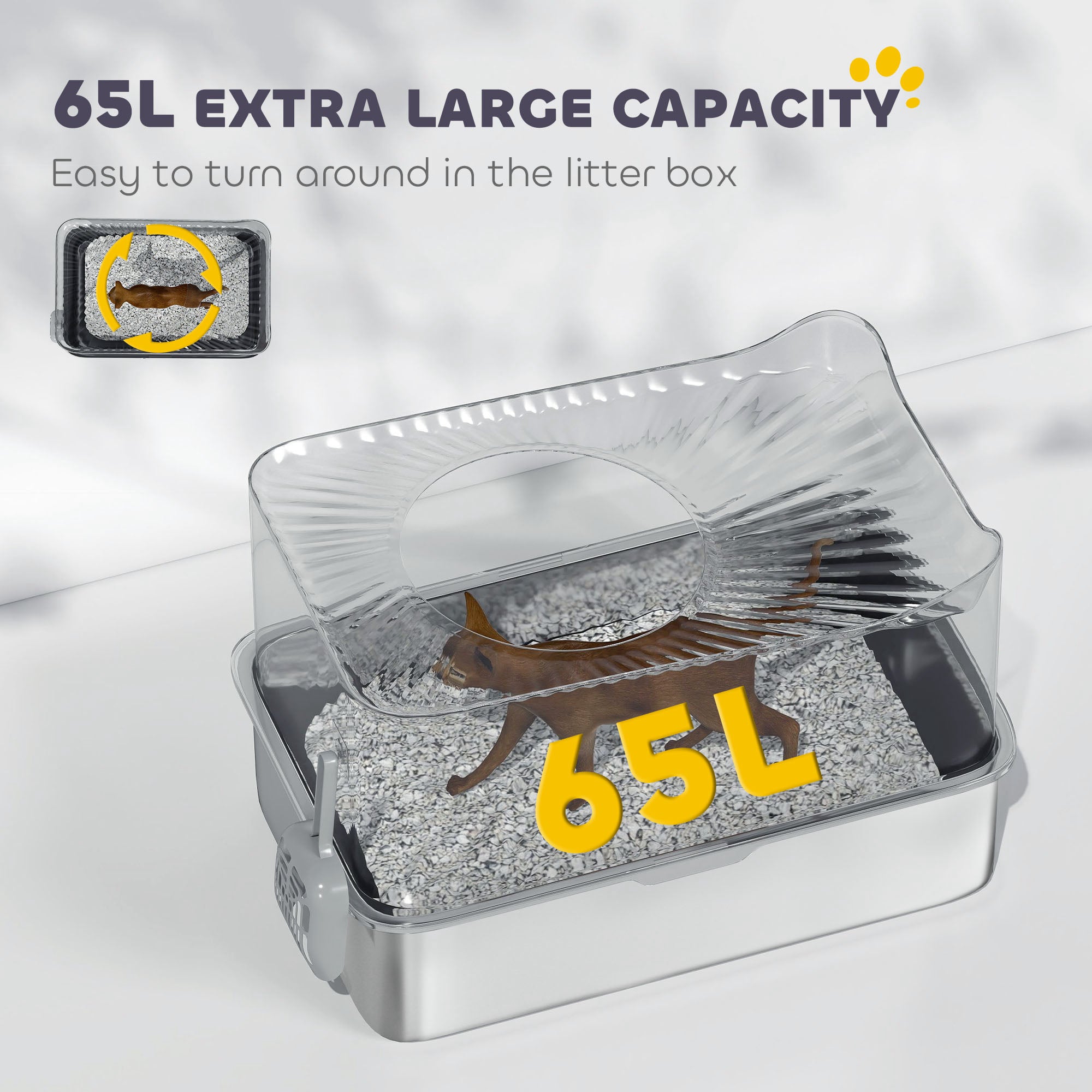 Extra Large Stainless Steel Litter Box, Enclosed Cat Litter Box with Scoop, Top Entrance, Non-slip Pads, Black
