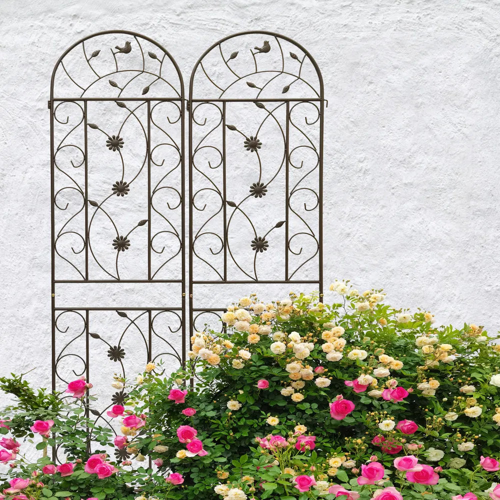 2 Pack Metal Garden Trellis 86.7" X 19.7" Rustproof Trellis For Climbing Plants Outdoor Flower Support Brown