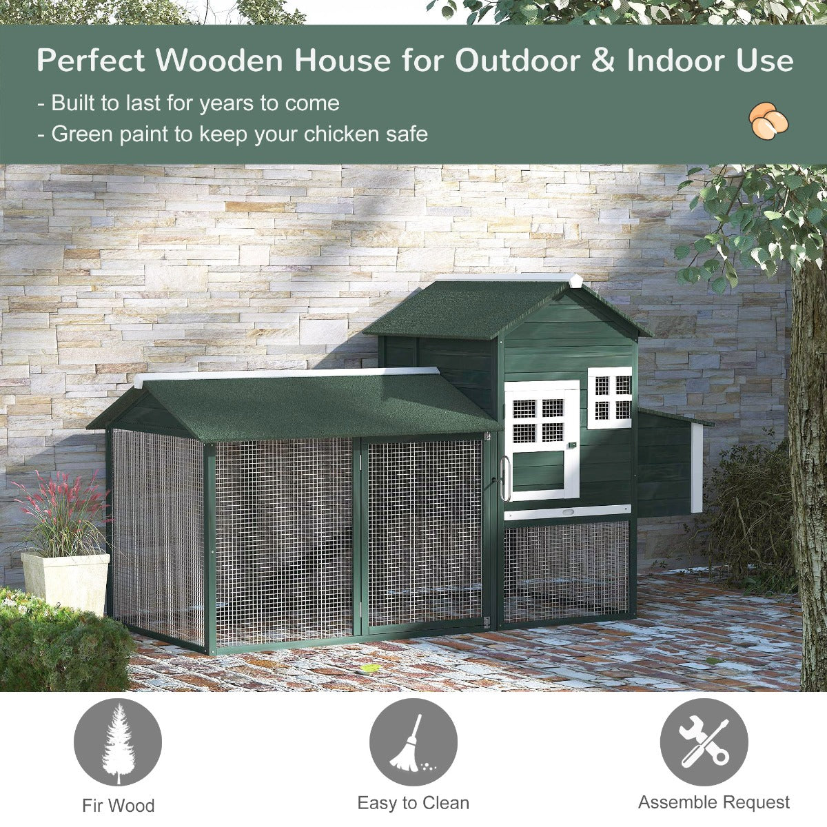 83" Wooden Outdoor Backyard Chicken Coop Fence Rabbit Bunny Hutch House with Covered Run and Nesting Box