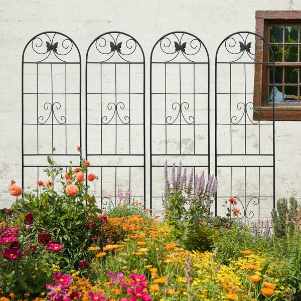 4 Pack Metal Garden Trellis 86.7" X 19.7" Rustproof Trellis For Climbing Plants Outdoor Flower Support Black