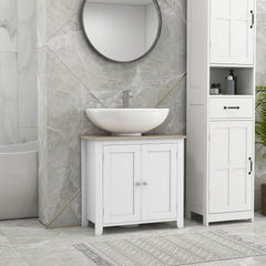 Pedestal Sink Storage Cabinet, Under Sink Cabinet with U-Shape and Adjustable Internal Shelf, White