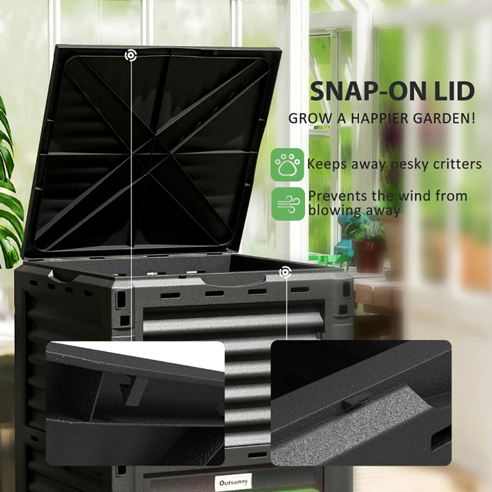 Garden Compost Bin 80 Gallon Outdoor Large Capacity Composter Fast Create Fertile Soil Aerating Box, Green