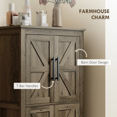 Bathroom Floor Storage Cabinet, Farmhouse Bathroom Cabinet with 4 Doors and Adjustable Shelf, Brown